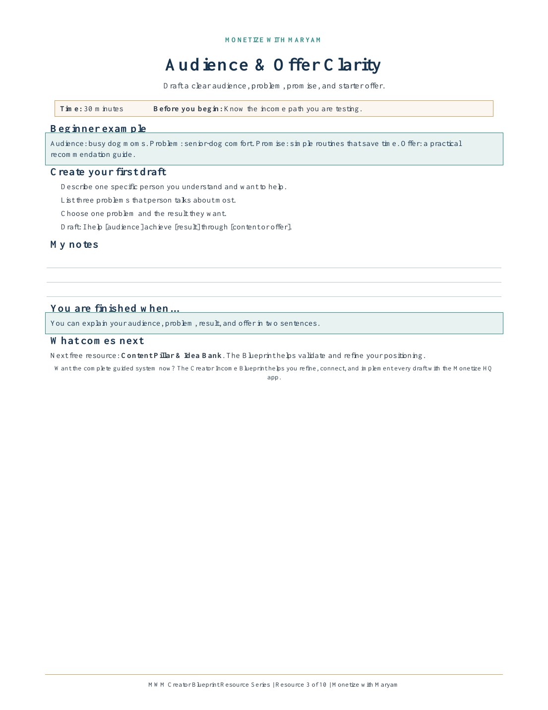 Preview of the Audience & Offer Clarity