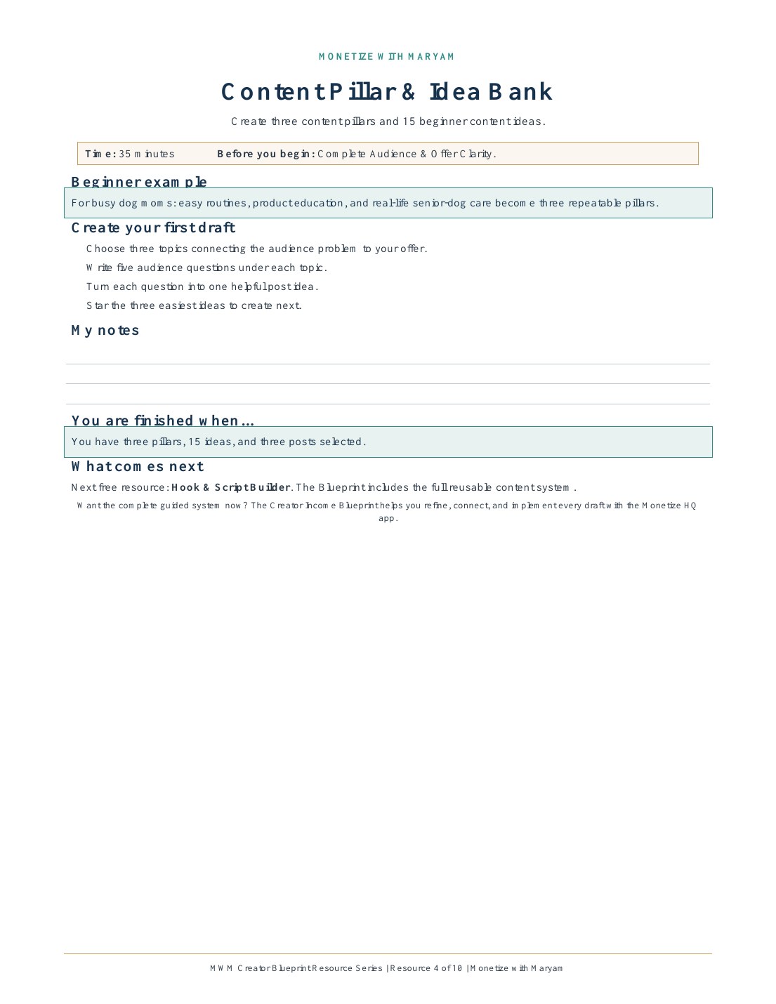 Preview of the Content Pillar & Idea Bank