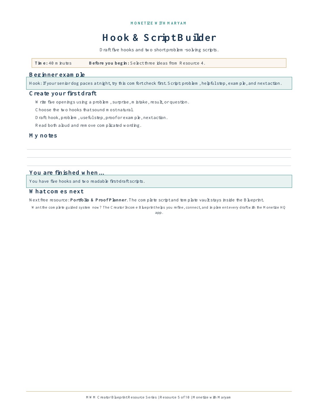 Preview of the Hook & Script Builder