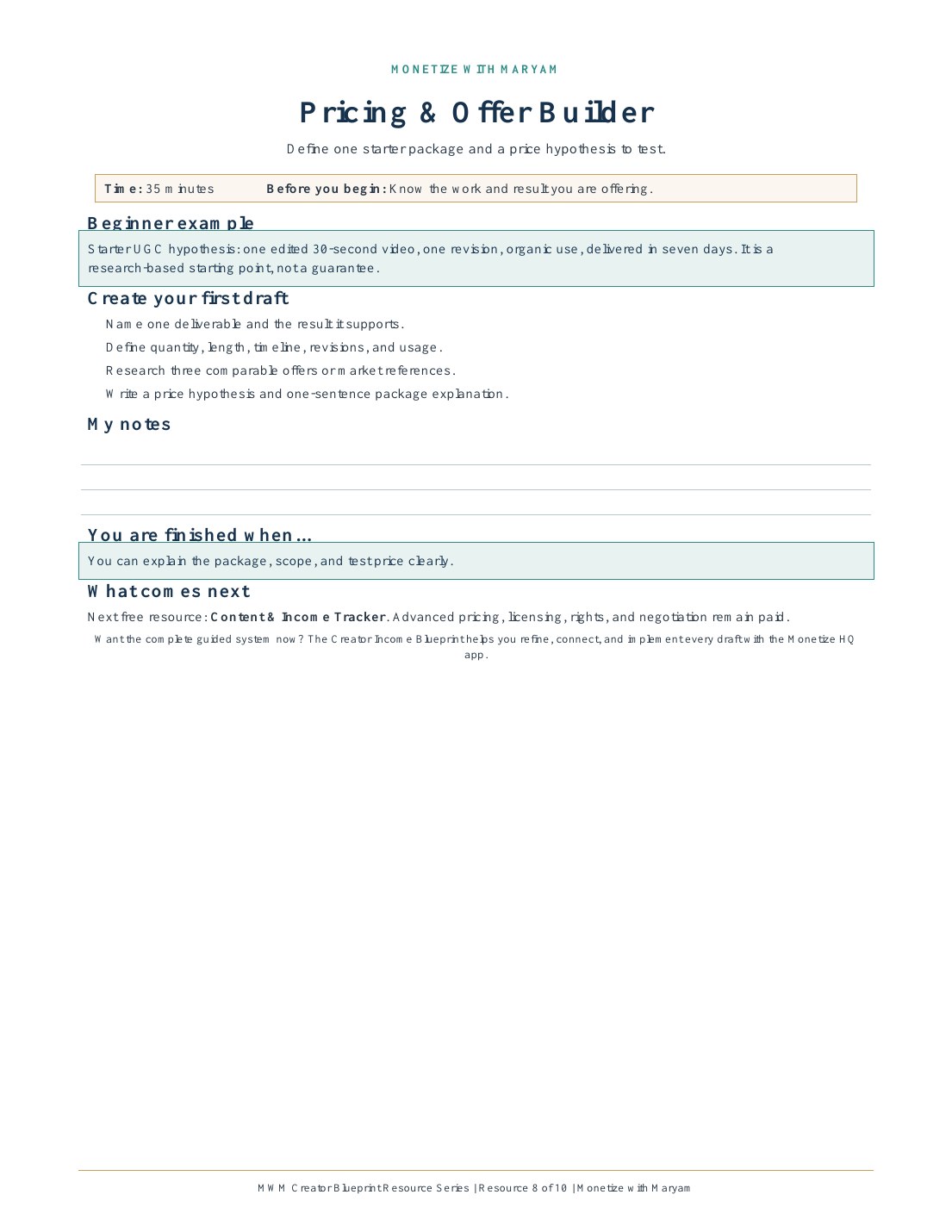 Preview of the Pricing & Offer Builder